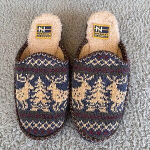 Nordikas Slip On Mule Slippers Women's 40 US 9.5 Reindeer Holiday Knit Cozy Warm